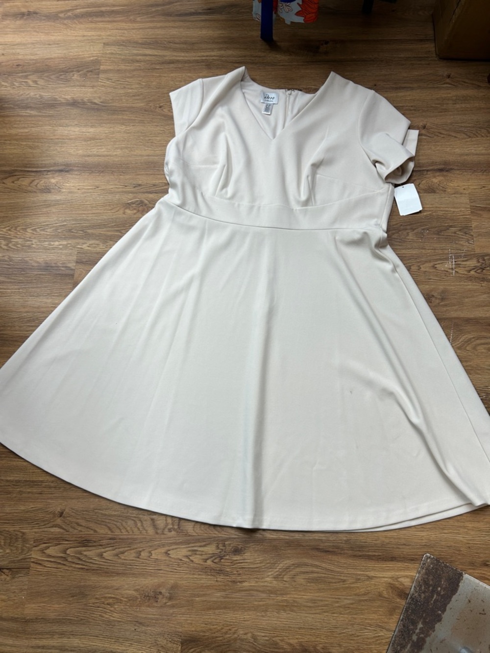 Women's Cream V-Neck Fit & Flare Dress